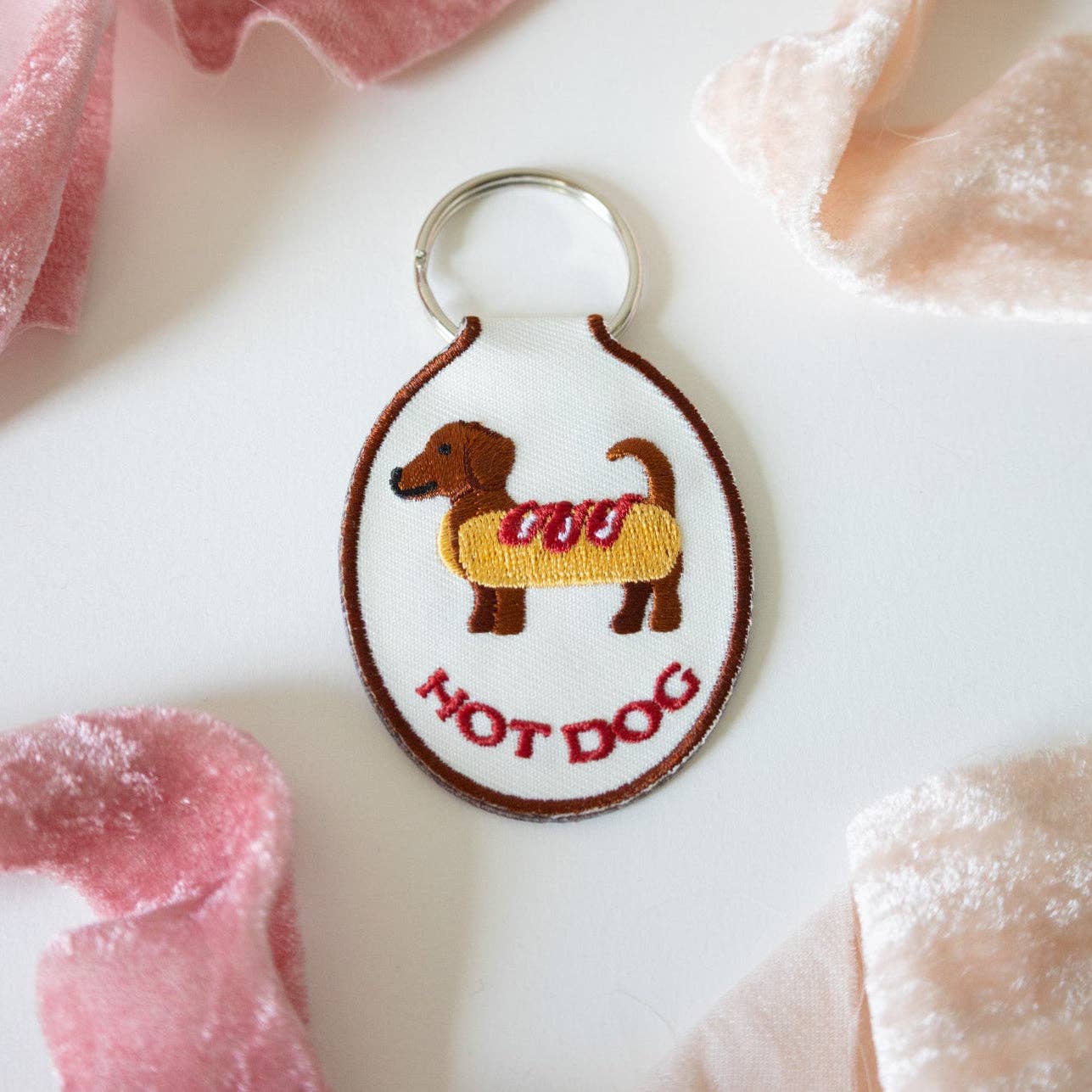 Lindy Stark Designs - Hot Dog Embroidered Keychain