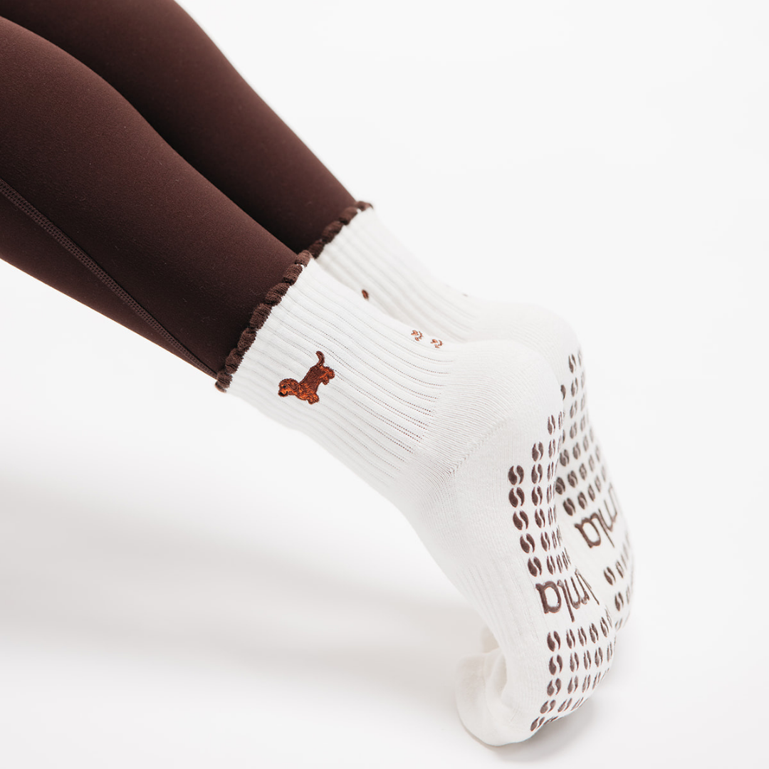 Almla Active - Dachshund &amp; Espresso Martini Double Sided Pilates Grip Sock: One Size