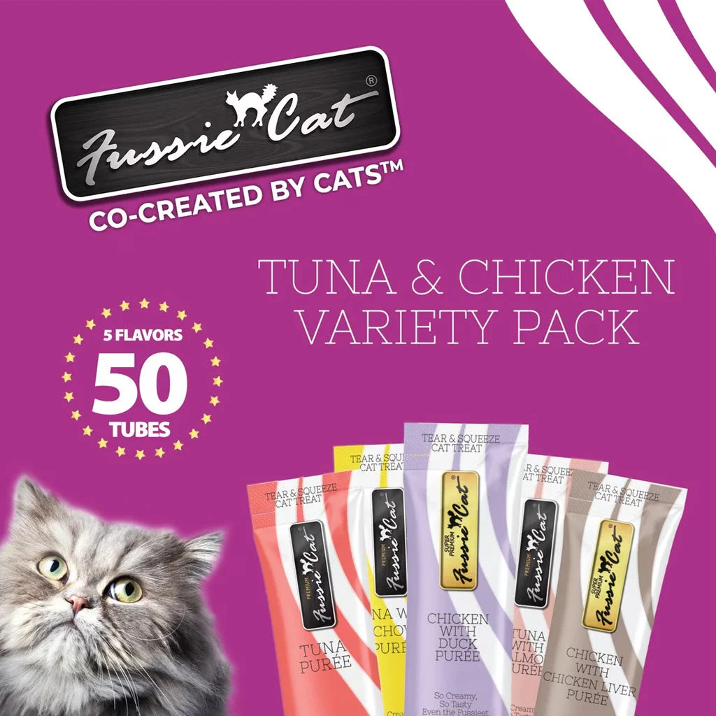 Fussie Cat Tuna &amp; Chicken 5 Flavor Variety Pack - 50 Count