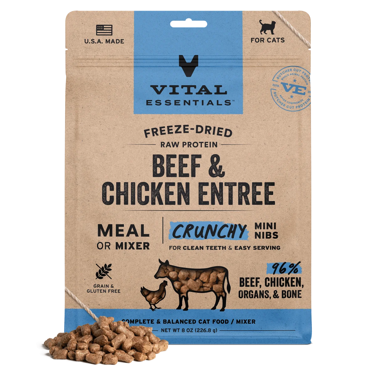 Vital Essentials Freeze-Dried Raw Protein Beef &amp; Chicken Crunchy Nibs Cat Food