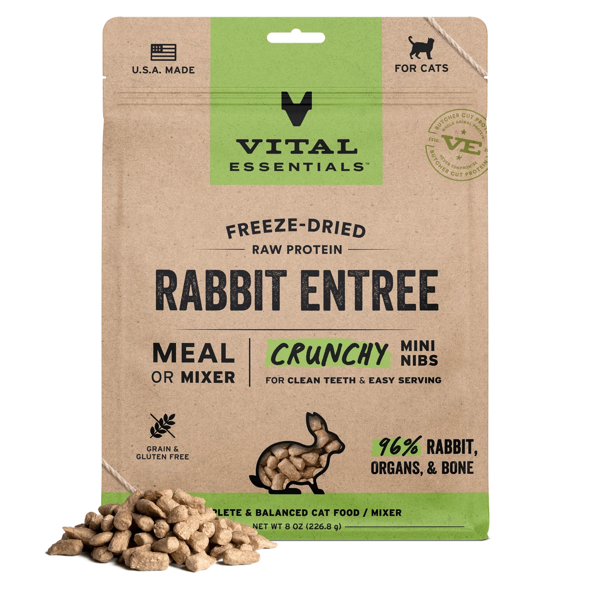 Vital Essentials Freeze-Dried Raw Protein Rabbit Crunchy Nibs Cat Food