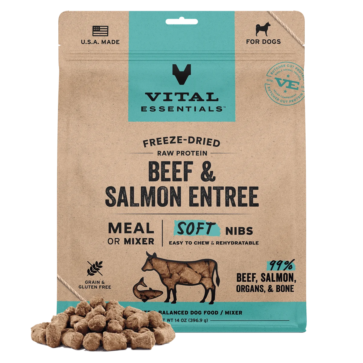 Vital Essentials Freeze-Dried Raw Salmon and Beef Soft Nibs Entree