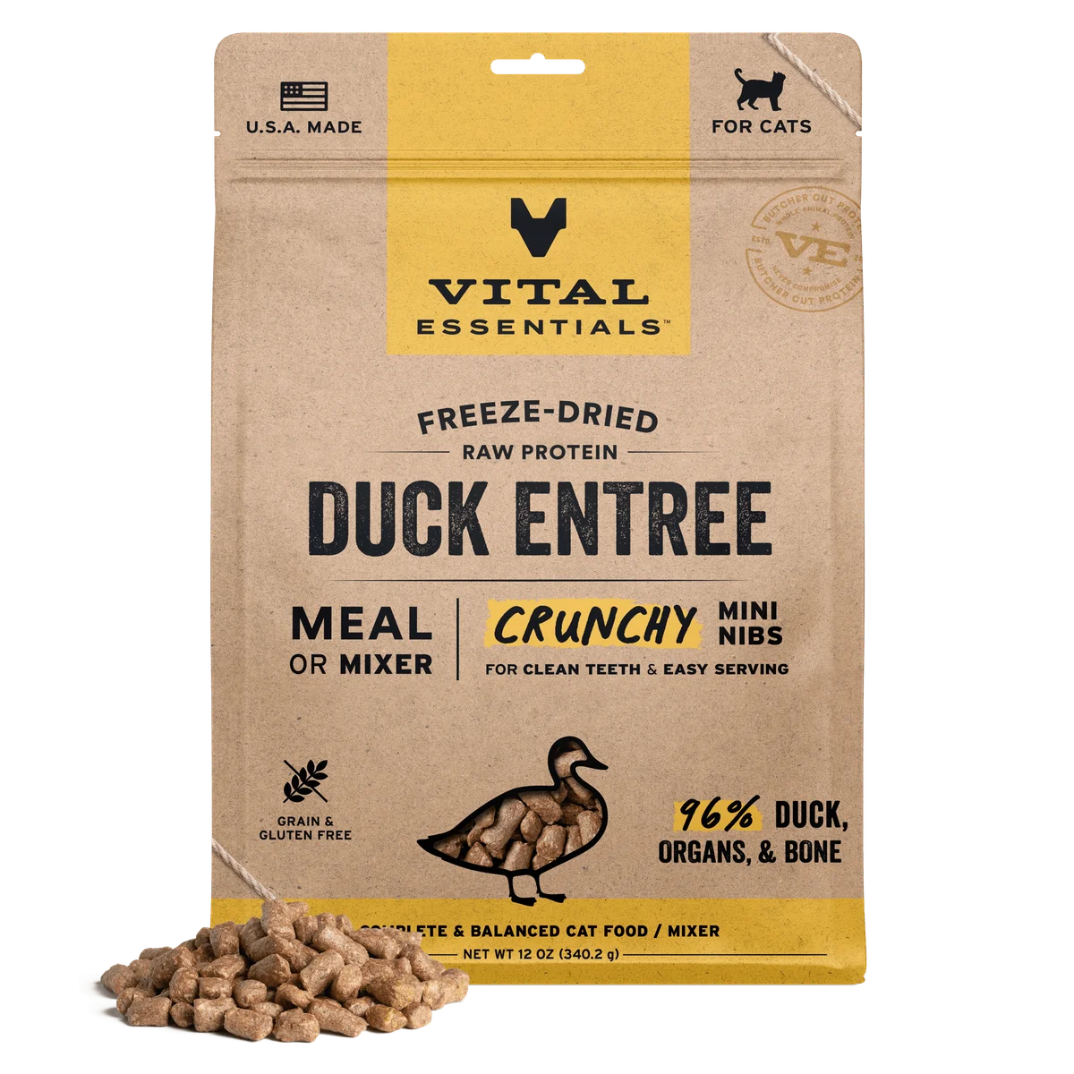 Vital Essentials Freeze-Dried Raw Protein Duck Crunchy Nibs Cat Food