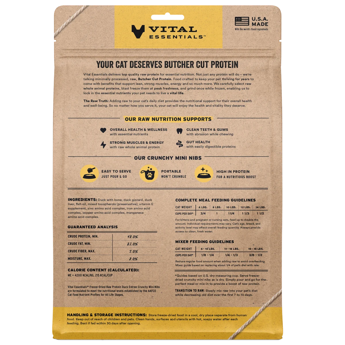 Vital Essentials Freeze-Dried Raw Protein Duck Crunchy Nibs Cat Food