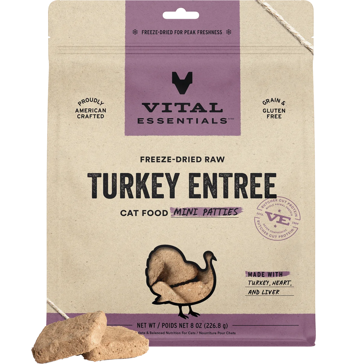 Vital Essentials Freeze-Dried Raw Protein Turkey Mini Patties Cat Food