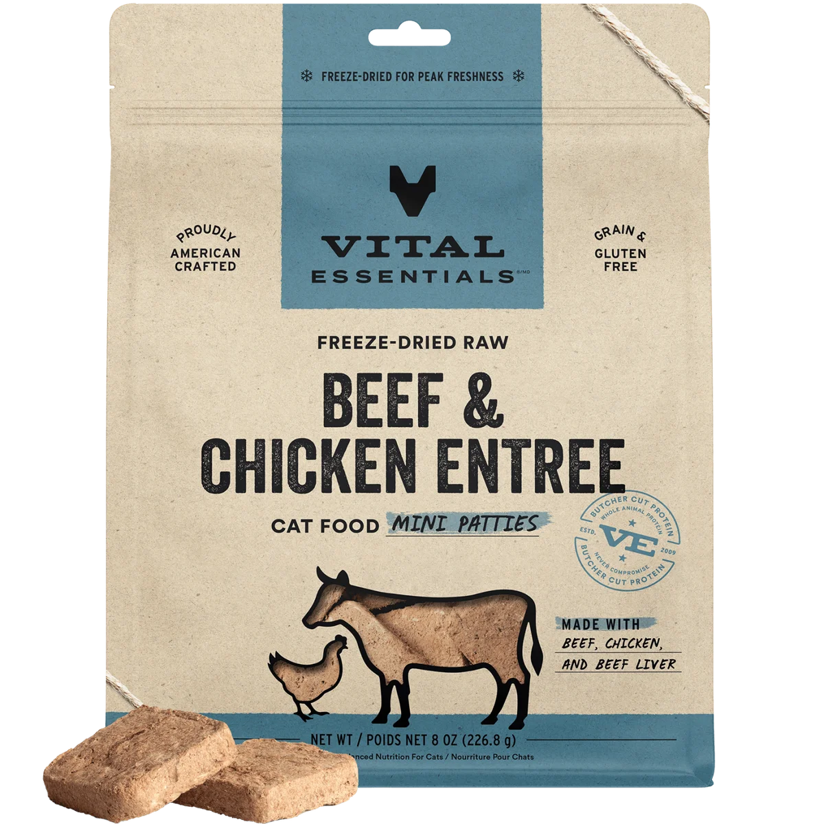 Vital Essentials Freeze-Dried Raw Protein Beef &amp; Chicken Mini Patties Cat Food