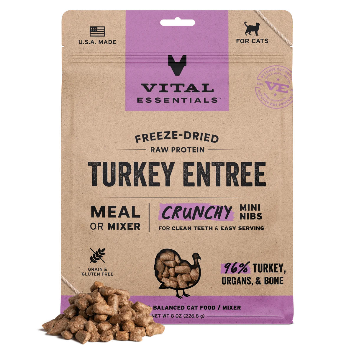 Vital Essentials Freeze-Dried Raw Protein Turkey Crunchy Nibs Cat Food