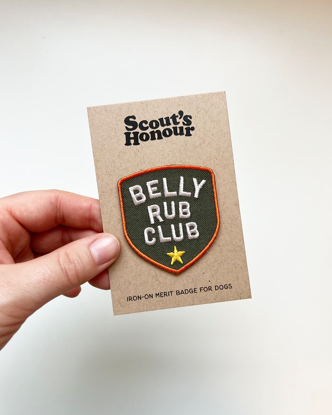 Scout&#39;s Honour - Belly Rub Club iron-on patch for dogs