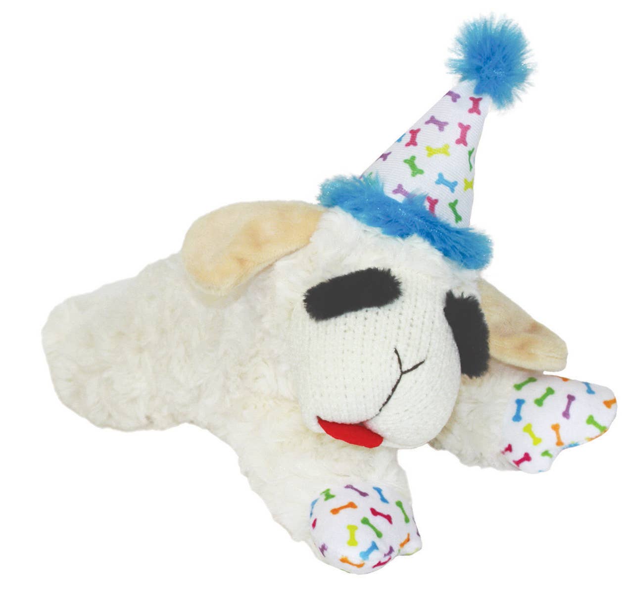 Multipet Lamb Chop w/ Birthday Hat Plush Dog Toy Blue 10.5"